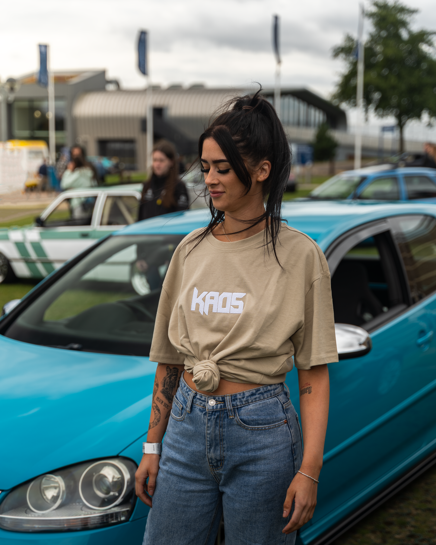 Kaos Oversized Premium embroidered Tee (Beige with White Logo)