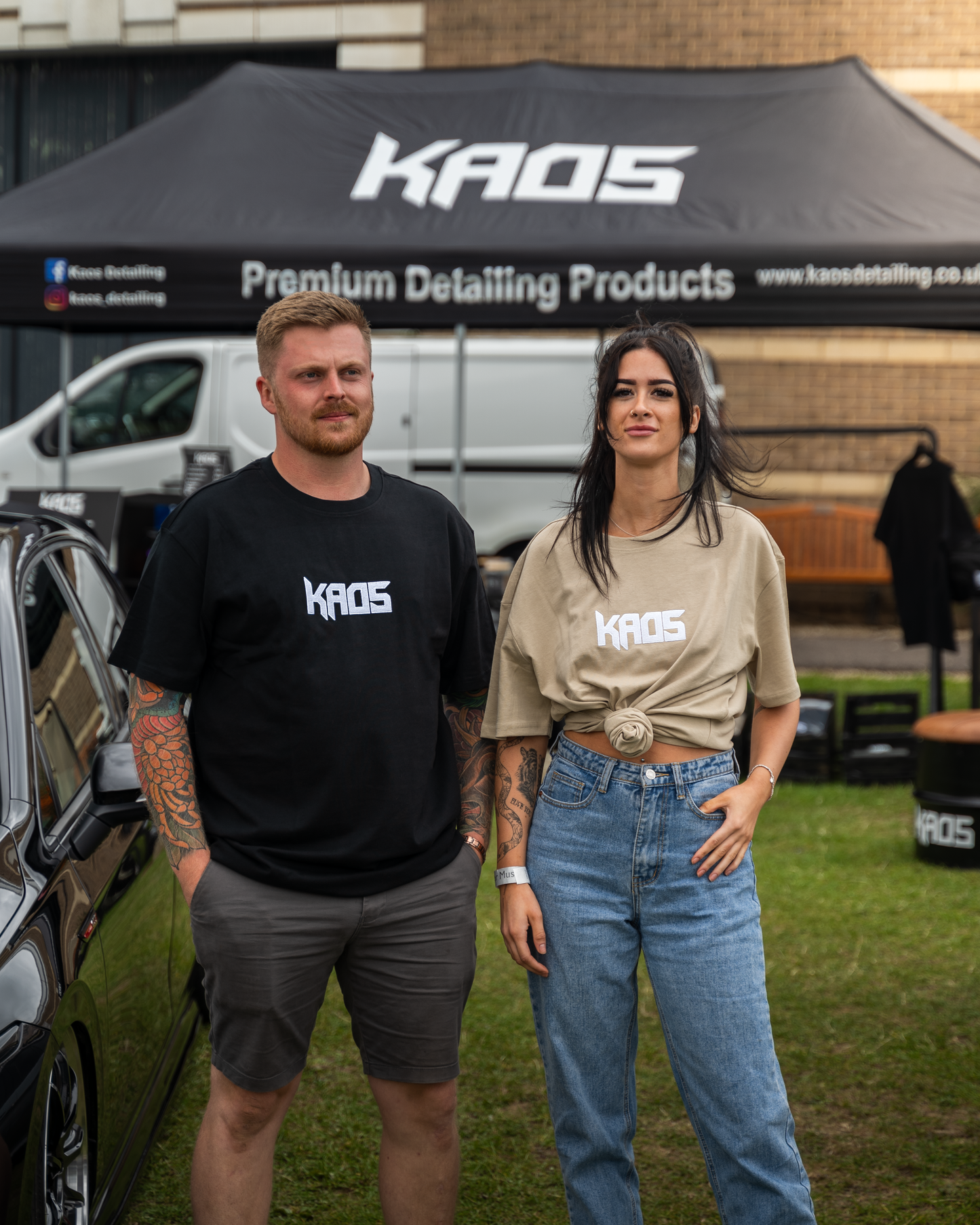 Kaos Oversized Premium embroidered Tee (Beige with White Logo)